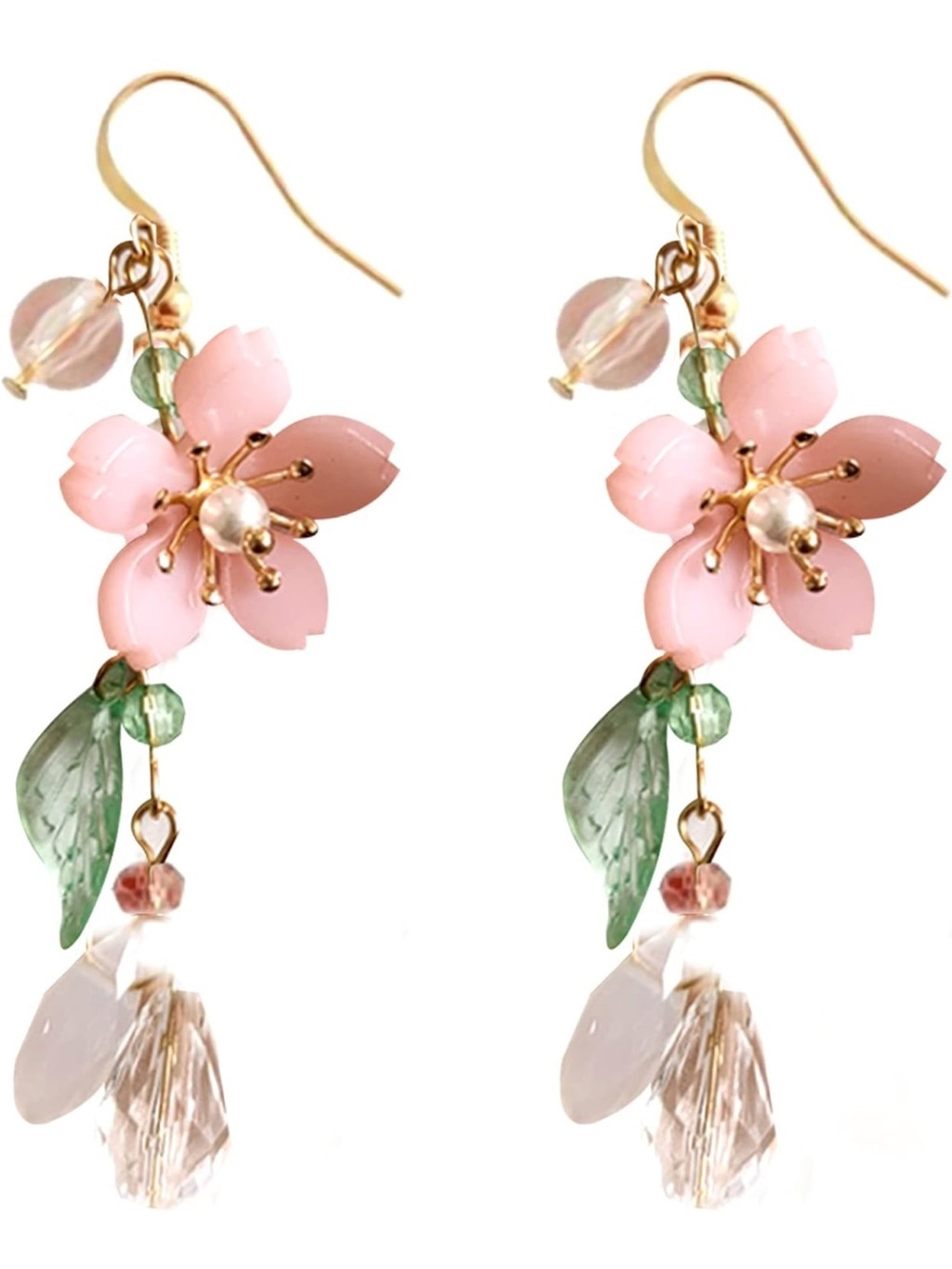 Delicate Pink Flower Dangle Earrings by
